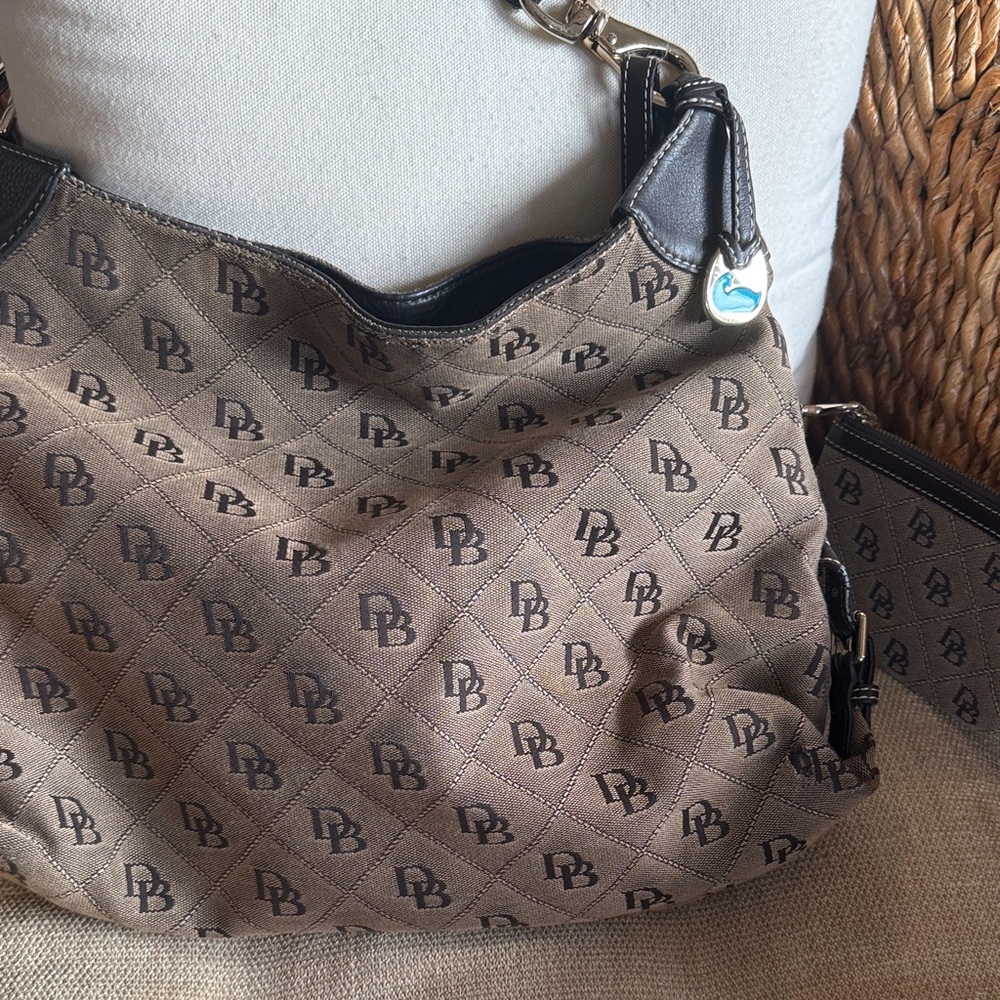 REHAB Dooney & Bourke Tan and Brown Monogram Shoulder Bag